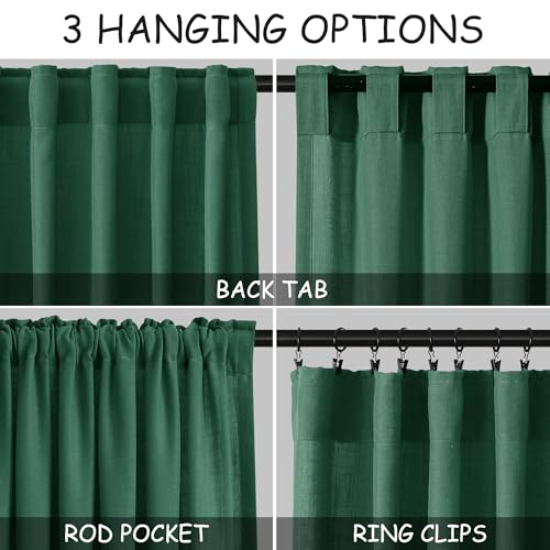 Image of Nanspring Linen Curtains 84 Inch Long for Living Room Back Tab Dark Green