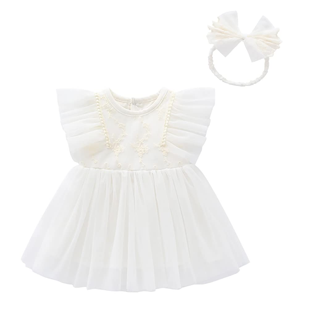 Toddler Baby Girl Long Sleeve Fall Dress Flower Lace Wedding First Birthday Baptism Christening Dresses with Hat Outfit