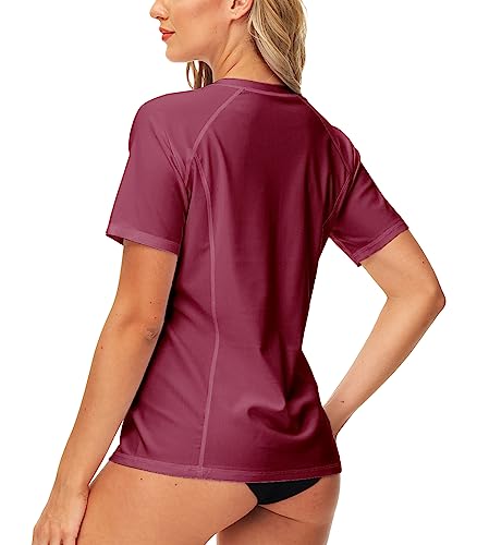 Image of AOBUTE Women Zip Rash Guard UPF 50+ Gradient Short Sleeve Swim Top Surf Shirts
