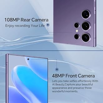 SUNSAMITO Unlocked Phones F25 Ultra, 12GB + 512GB, 5G Android 14 Phone, 6.9" OLED Display, 108MP+48MP Camera, Large Battery 5000mAh, Built-in Pen, Face ID, GPS, Dual SIM Smartphone (Grey)