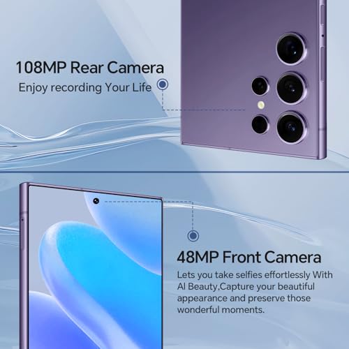 SUNSAMITO Unlocked Phones F25 Ultra, 12GB + 512GB, 5G Android 14 Phone, 6.9" OLED Display, 108MP+48MP Camera, Large Battery 5000mAh, Built-in Pen, Face ID, GPS, Dual SIM Smartphone (Grey)