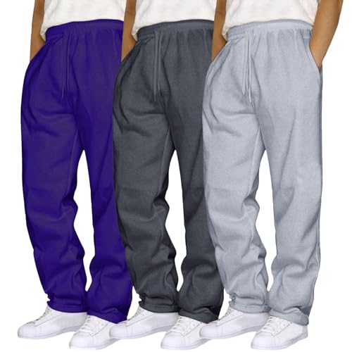 Aniywn Mens 3 Pack Sweatpants Baggy Running Sports Pants Loose Casual Trousers Elastic Waist Drawstring Jogger Sweatpants