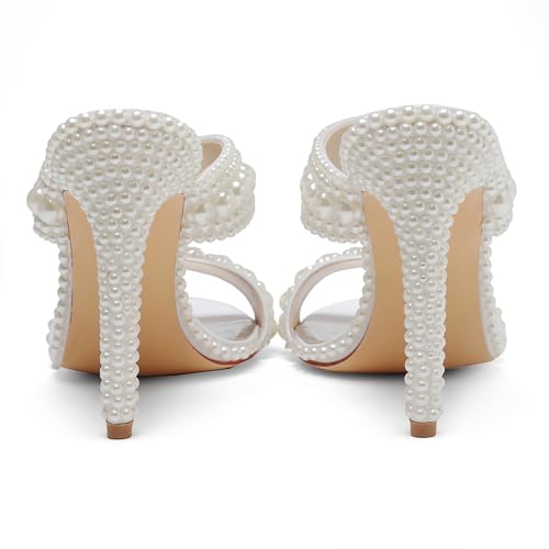 Image of Women's Pearl Open-Toe Sparkly 4.3IN Stiletto Heels Sandals Nightclub Party Wedding Shoes