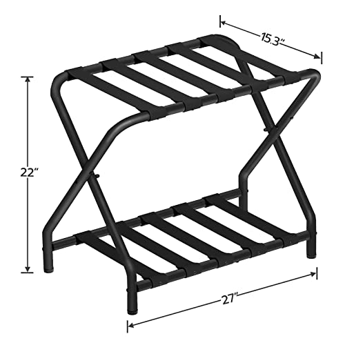 Hoobro Luggage Rack, Folding Luggage Racks For Guest Room, Suitcase Stand, 27 X 15.3 X 22 Inches, Metal Foldable Luggage Holder With Nylon Straps, Space Saving, Bedroom, Hotel, Black Bk03Xl01 #TOP5