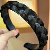 Denlydom Headband 3 Strands Synthetic Hair Plaited Headband Braid Braided With Teeth Hair Band Band Beauty accessory Stretch Braid Headbands Hairpiece for Women (Black-3 Strands)