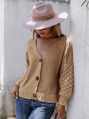 Image of Miessial Women's Button Down Long Sleeve Cardigan Sweaters Chunky Cable Knit Crop Sweater Top