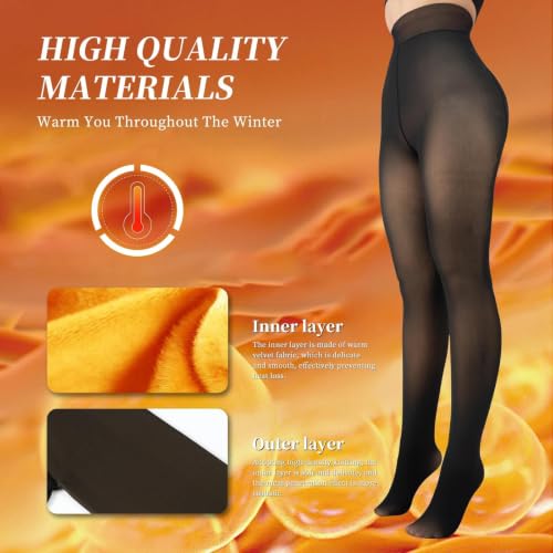 Image of X-CHENG Fleece Lined Tights Sheer Women - Winter Fake Translucent Warm Pantyhose Leggings Sheer Thick Tights for Women
