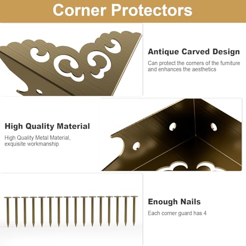 Image of 4 Pcs Corner Protectors for Furniture,Retro Style Guard Cabinet Furniture Corner Bumpers for Jewelry Box Gift Box Wooden Case Cabinet Furniture Decorative (Bronze)