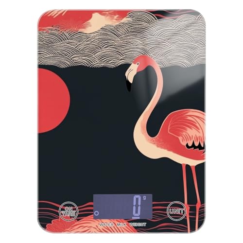 Flamingo - Báscula digital de cocina de estilo japonés, color rojo, fácil de limpiar, 11 libras/5 g, báscula digital de cocina con 4 unidades para hornear, asar cetogénico (pilas no incluidas)
