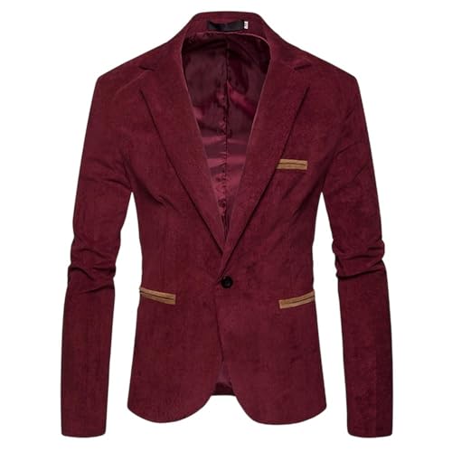 Men's Casual Suit Jacket Solid Color Corduroy Button Pocket Lapel Blazer Jacket