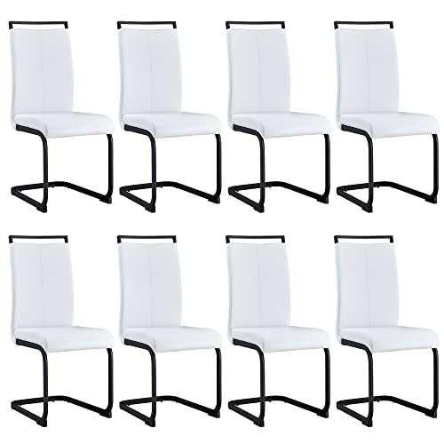 Image of Baysitone Modern Dining Chairs Set of 8, Side Dining Room Chairs with Black Frame, Kitchen Chairs with Faux Leather Padded Seat High Back, for Dining, Kitchen, Living Room in White