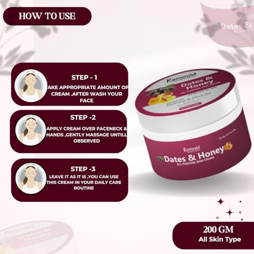 Image of Dates & Honey All Purpose Skin Cream For Dryness,Moisturizing Face & Skin | Skin Brightening & Softening Face Cream For Men Women All Skin Type -200GM