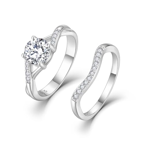 STARCHENIE Engagement Wedding Band Promise Eternity Rings Sets for Women 925 Sterling Silver Round Cut CZ Rings Size 5-10