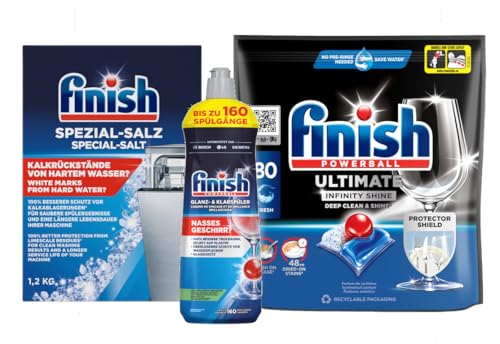 Finish Ultimate Infinity Shine Spülmaschinentabs, 80 Stück, mit Glanz- und Klarspüler, 1,2 kg Spezial-Salz