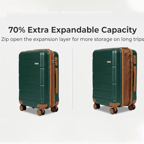 Image of 3-Piece Luggage Set with Carry On Luggage Set 22x14x9 Airline Approved, ABS Hardside Suitcase with 8 Spinner Wheels & TSA Lock, Expandable Suitcase for Men & Women (20 /TB /DB Green)