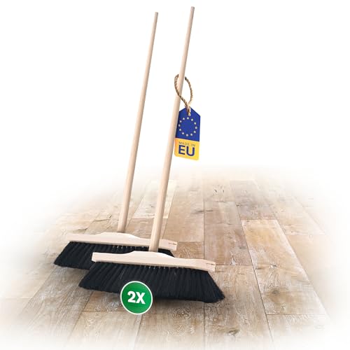 Novaliv 2X Zimmerbesen mit Stiel ECHTES ROSSHAAR Besen weiche Borsten Schrankbesen mit Holzstiel Gemischter Rosshaarbesen Besen für Laminat und Parkett Rosshaarbesen Naturborsten Stubenbesen