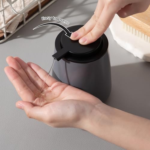 Image of Enra Grey Soap Dispenser,12 oz Ceramic Hand Lotion Dispenser, Refillable Dish Soap Dispenser,Modern Liquid Soap Dispenser for Bathroom,Kitchen with Easy-to-Press Pump (Liquid-Gray)