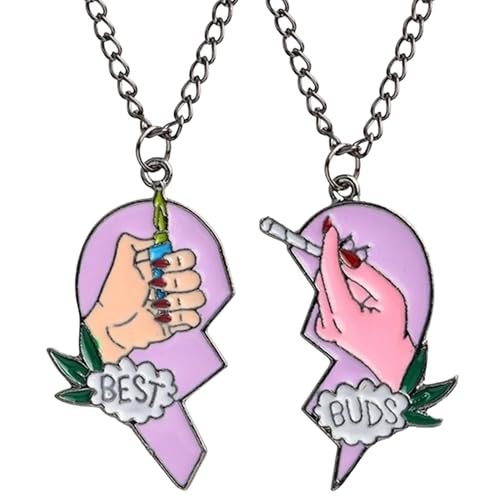 ellifam Best Buds Necklace Weed Stoner Necklace, Broken Half Heart Shaped, Matching Bff For 2...