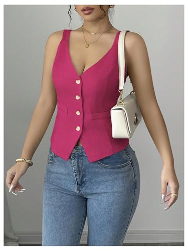 SHENHE Women's Button Up V Neck Vest Casual Business Waistcoat Blazer Vests Tank Top4