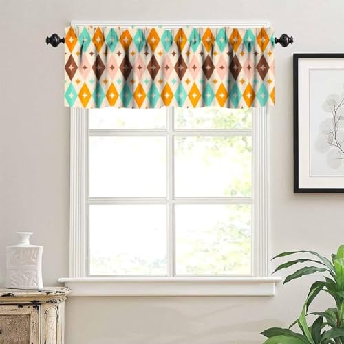 Image of Mid Century Modern Window Valance Curtain, Vintage Retro Stars Abstract Boomerang Pattern Window Valances Treatments for Kitchen Living Room Cafe Decor 54'x18', 1 Panel