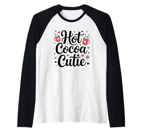 Lindo Caliente Cacao Cutie Navidad Acogedor Invierno Chocolate Amante Camiseta Manga Raglan