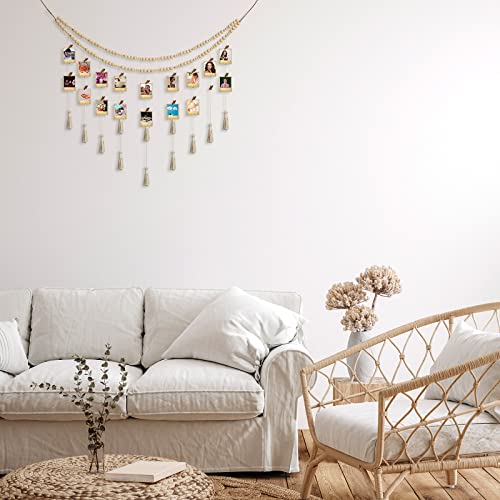 Amyhill AMYHILL-DORM WALL DECOR-45 Hanging Photo Display Boho Macrame Photo Wall Hanging With 24 Wood Clips Macrame Collage Picture Frame thumb #6