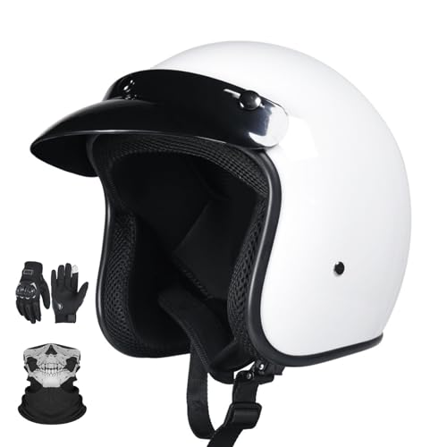 GNIUBBDB Casco Jet Moto Vintage 3/4 Medio Casco Casco Moto Abierto con Visera Solar Hombres y Mujeres Casco Ciclomotor Vintage para Scooter Cruiser Homologado ECE B,L (57-58cm)