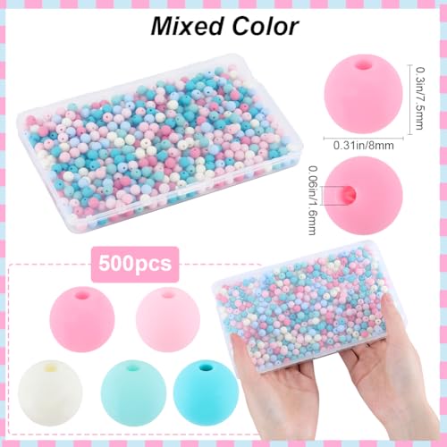 SOFPLATE 1 Box 500Pcs Rainbow Acrylic Beads Round Plastic Bead Bulk 8mm Candy Color Plastic Balls Bubble Gum Pastel Matte Loose Spacer Beads for jewellery Making Bracelets Necklaces Earrings DIY Craft - Image 2