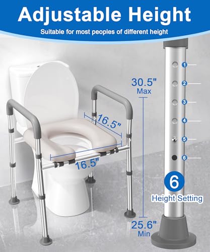 Image of HOMLAND Toilet Seat Riser for Seniors with Adjustable Height & Width, 400lb | Padded Seat, Durable Aluminum Frame, Slip-Resistant Feet, Handicap Elevated Raised Toilet Seat for Elderly, Fit Most Toilet