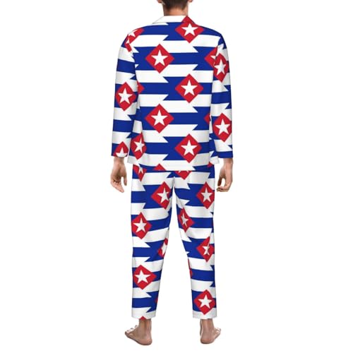 Cuba Flag Mens Pajamas Set Button Down Sleepwear Set Long Sleeve Loungewear With Pockets2
