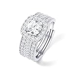 LOLIAS Silver Rings for Women Round Cubic Zirconia Adjustable Rings Women Non Tarnish Stacking Ring Set Halo Engagement Promise Eternity Waterproof Thumb Statement Wedding Ring