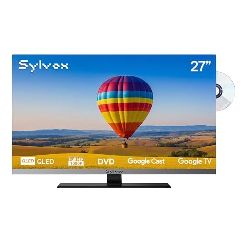 SYLVOX 27 12V/24V Smart RV TV with Google TV & Built-in DVD Player Frameless 1080P Full HD QLED Display Shock-Resistant Wide Voltage Support (932V) Voice Control Remote (Limo QLED Series 2026)