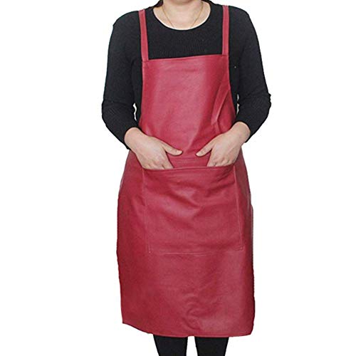 Maijia Kochschürze für Damen & Herren, wasserdichte Lederschürze mit 2 Taschen für Profi-Köche, Barista, Restaurant, Holzarbeiter, Geschäft, Barkeeper (rot) Cover