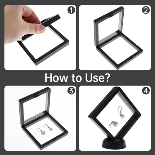 Image of 3D Floating Frame Display Cases, 4pcs Transparent PE Film Jewelry Storage Case for Bracelet Necklace Earrings Rings, Suspension Display Stands for Coin Medal Artefact Chip, 3.54''x3.54''