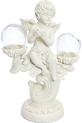 Alpine Corporation Solar Cherub Angels with Crackled Glass Lights