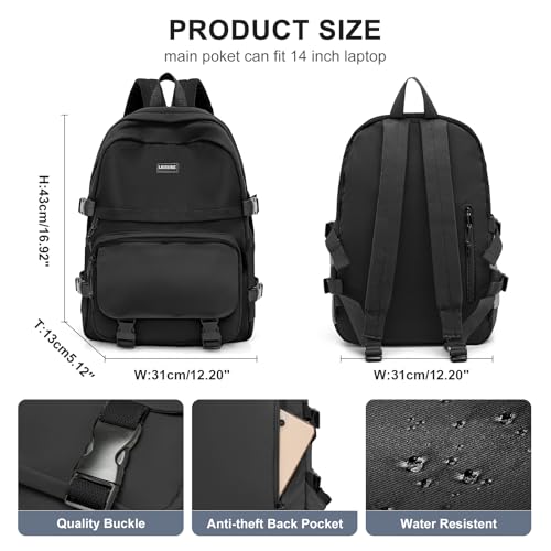 weradar All Black Backpacks For School Teens Boys Girls,Cute Bookbag,Lightweight College Backpack For Women Men,Waterproof Middle School Bag Casual Travel Daypack2