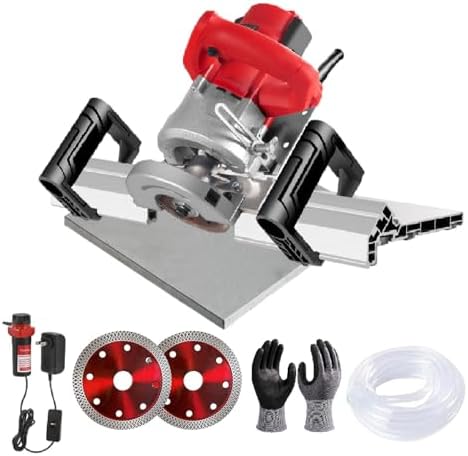 Electric Tile Bevel Cutter 1200W - Professional 43° Beveling Tool with Dust Collection, 2 Diamond Blades & Water Pump for Ceramic/Porcelain Tiles-A