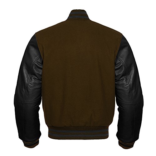Image of Premium Letterman Baseball School College Bomber Varsity Jacket Purple & Gold Genuine Leather Sleeves
