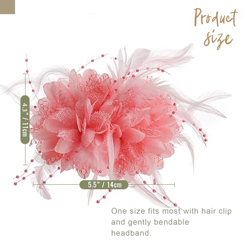 Image of DRESHOW Womens Fascinators Hats Tea Party Hats for Women Pearl Lace Feather Hat Vintage Derby Hats for Wedding Cocktail