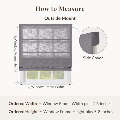 Image of TWOPAGES Liz No Drill Cordless Roman Shades Linen Textured Roman Blinds for Windows, Custom Made Room Darkening Blackout Roman Window Shades, Hardware Included, Rock Grey, 1 Piece