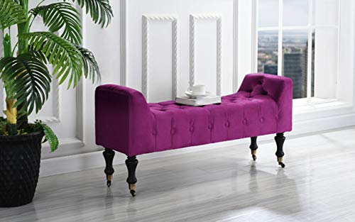 Divano Roma Furniture Classic Tufted Microfiber Footrest/Footstool/Ottoman with Casters (Purple)