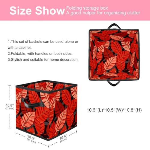 Panier d'organisation durable à motif feuilles rouges et poignée cuir