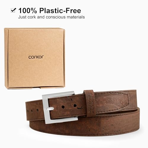 Men Cork Belt - Vegan Leather - Belt for Men Brown Black Color Durable, Adjustable, Non-Leather 1 1/8" for Casual Wear4