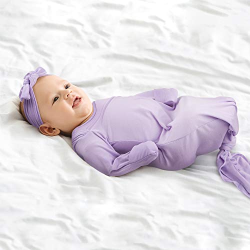 Image of Newborn Baby Knotted Gown, Super Soft Silky Infant Long Sleeve Sleeper for Baby Girl and Boy Sleeping Bag with Hat