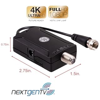 GE Indoor HD Digital TV Antenna Amplifier, Low Noise Antenna Signal Booster, Clears Up Pixelated Low-Strength Channels, Supports HD Smart TV VHF UHF, AC Adapter, Black, 42178