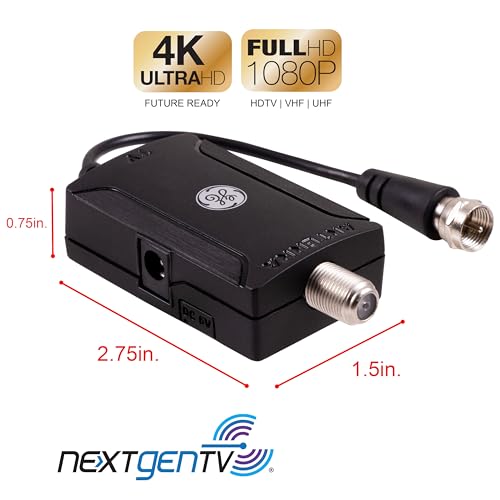 GE Indoor HD Digital TV Antenna Amplifier, Low Noise Antenna Signal Booster, Clears Up Pixelated Low-Strength Channels, Supports HD Smart TV VHF UHF, AC Adapter, Black, 42178 by GE - Image 3