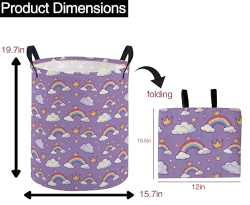 Image of ESSME Kids Laundry Basket,Rainbow Hamper Collapsible Canvas Waterproof Storage Bin for Boys, Cute Hamper,Gift Baskets(Rainbow)