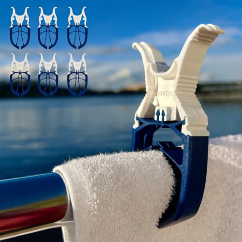 FIXCLIP Navy Blue 6-Pack - Storm Proof & Lockable Clothespin - Large Clips fit Lines & Rails - Multi-Purpose Towel Clips for Boat Accessories, Chairs, RV, Camping, Fishing, Stroller, Balcony, Tarps