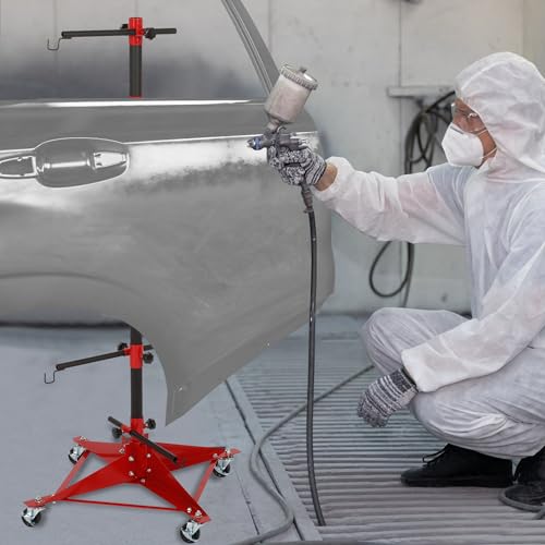 Image of 47 Inch Panel Tree Paint Stand with 6 Hooks, Auto Body Paint Stand with Adjustable Center Post and 4 Casters, Hang Automotive Doors, Fenders, Bumpers (Height 47 inch)