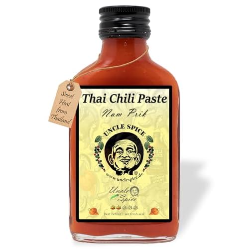 UNCLE SPICE® Thai Chili Paste (Nam Prik) 100ml – Fermentierte Chili Paste aus Thailand – Mild würzig (2/5), fruchtig & aromatisch – Chili Paste als Sauce und für Wok & Marinaden